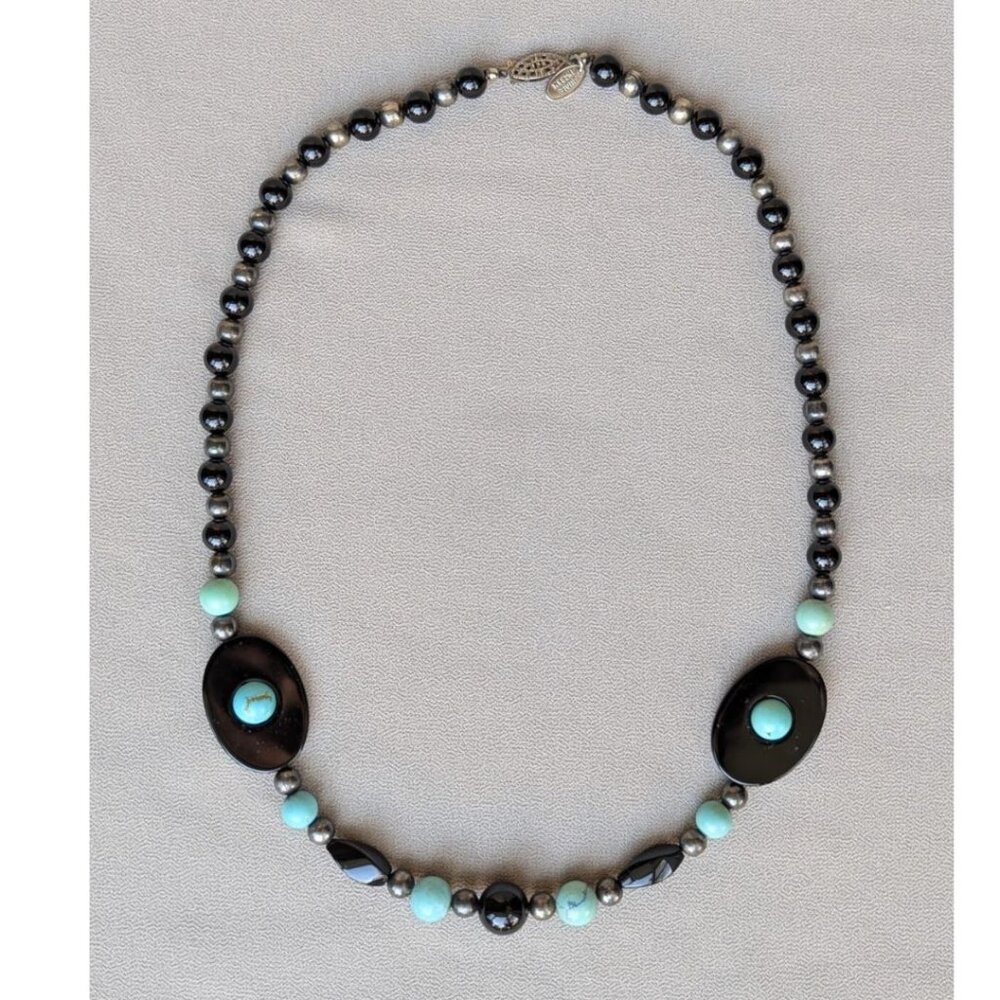 Vintage Judie Ingram Natural Stone Necklace Turquoise and Onyx